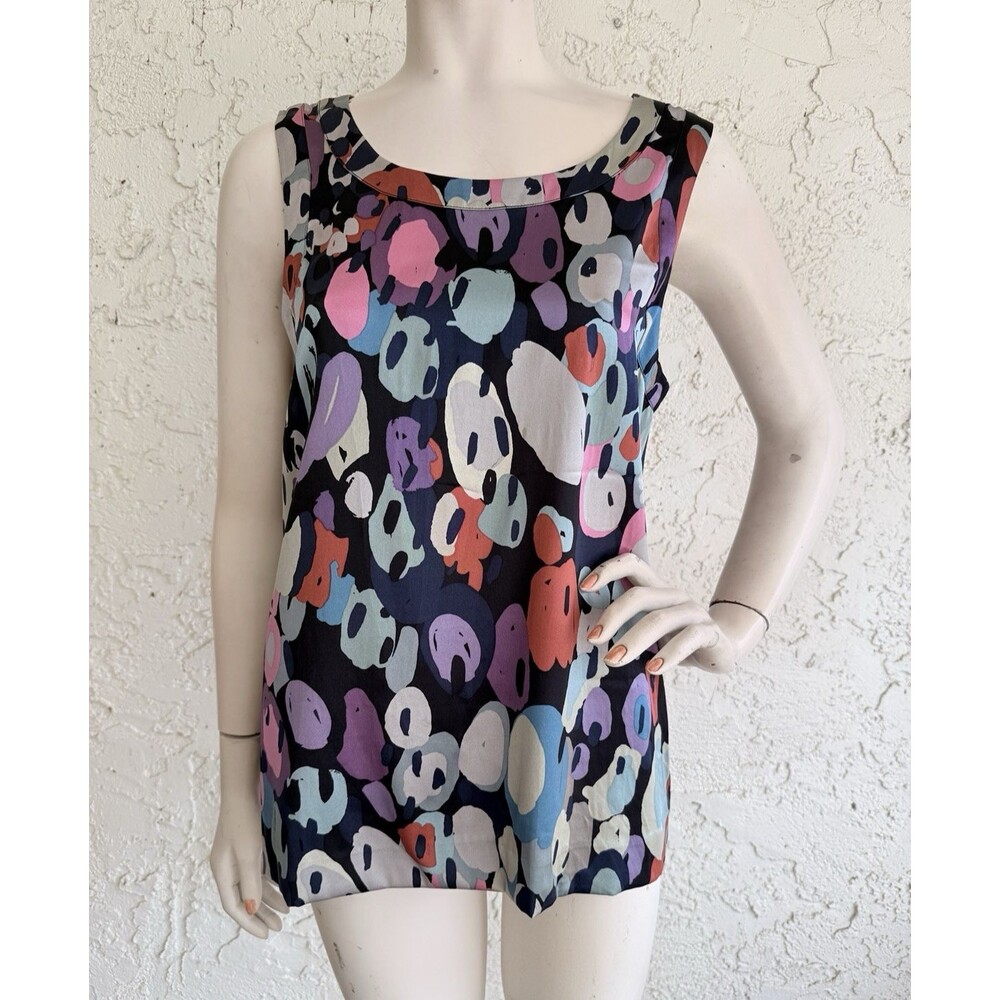 THEORY Top Silk Multi Color Abstract Print Tank Tunic Size M